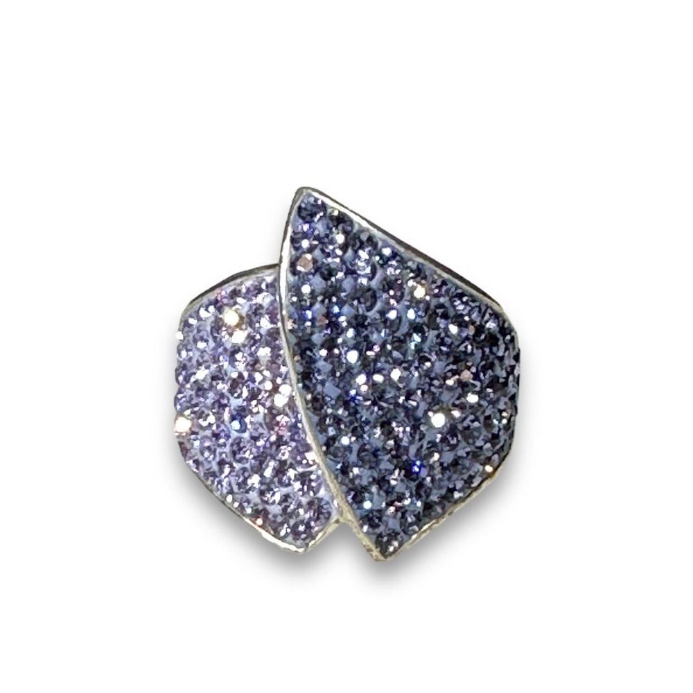 Brass Crystal Ring Size 8 Lavender & Deep Purple Color Asymmetrical